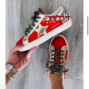 VM Red and Gold Embellished Sneakers